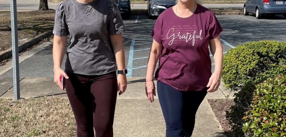 two women walking