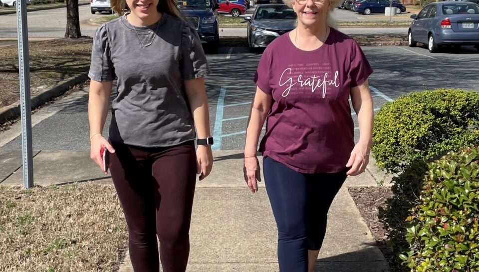 two women walking